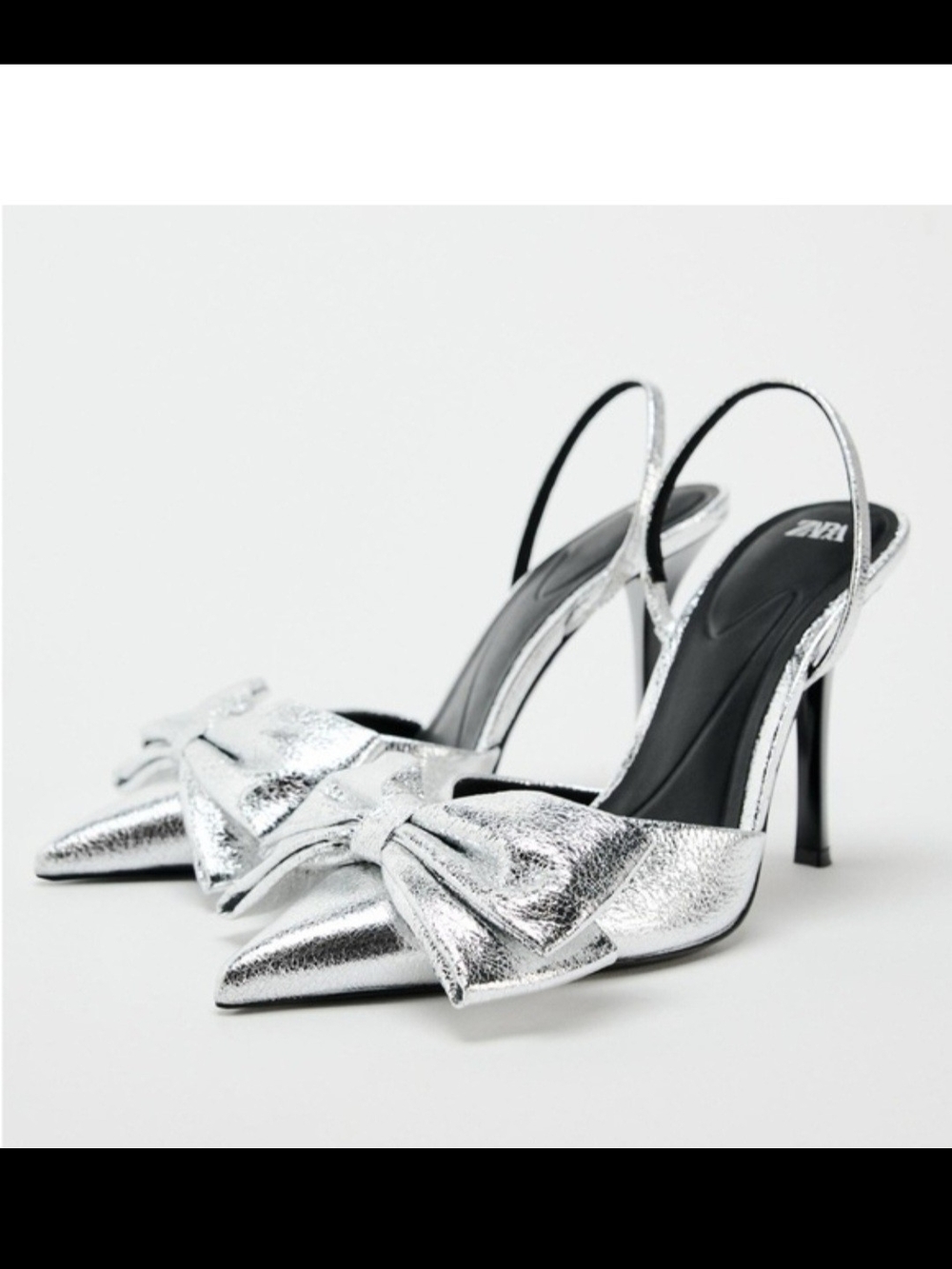 Silver Bow Pointed-Toe Slingback Heels - Women's